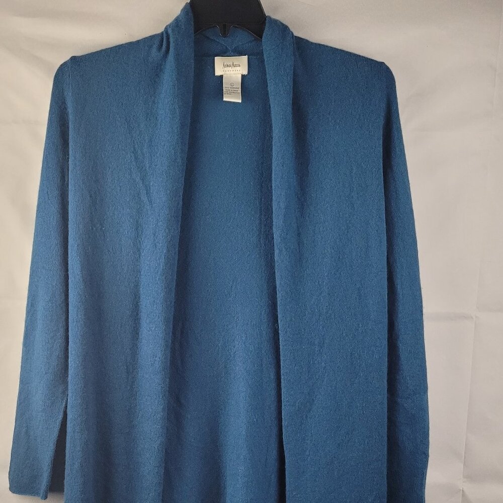 Neiman Marcus Women's Blue Cashmere Duster Cardigan Sweater Size L Open Front